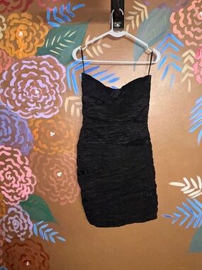 Snap Black Strapless Ruched Bodycon Dress